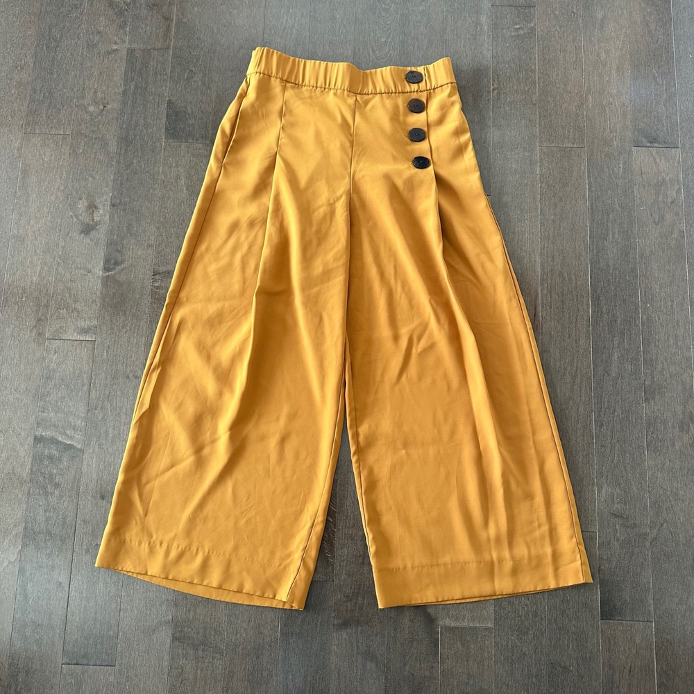 Zara Flowy Cropped Wide Leg Palazzo Pants Euro Trouser Casual Yellow M